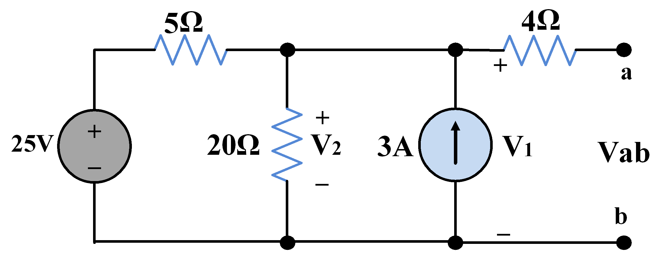 thevenin's theorem solved problems with two voltage sources