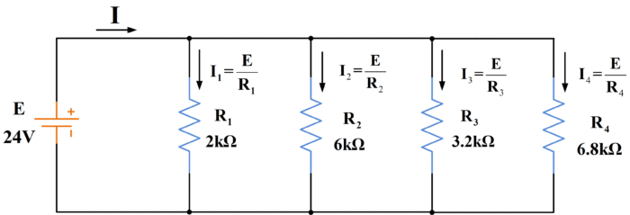 Four-Resistor Parallel Circuit Example