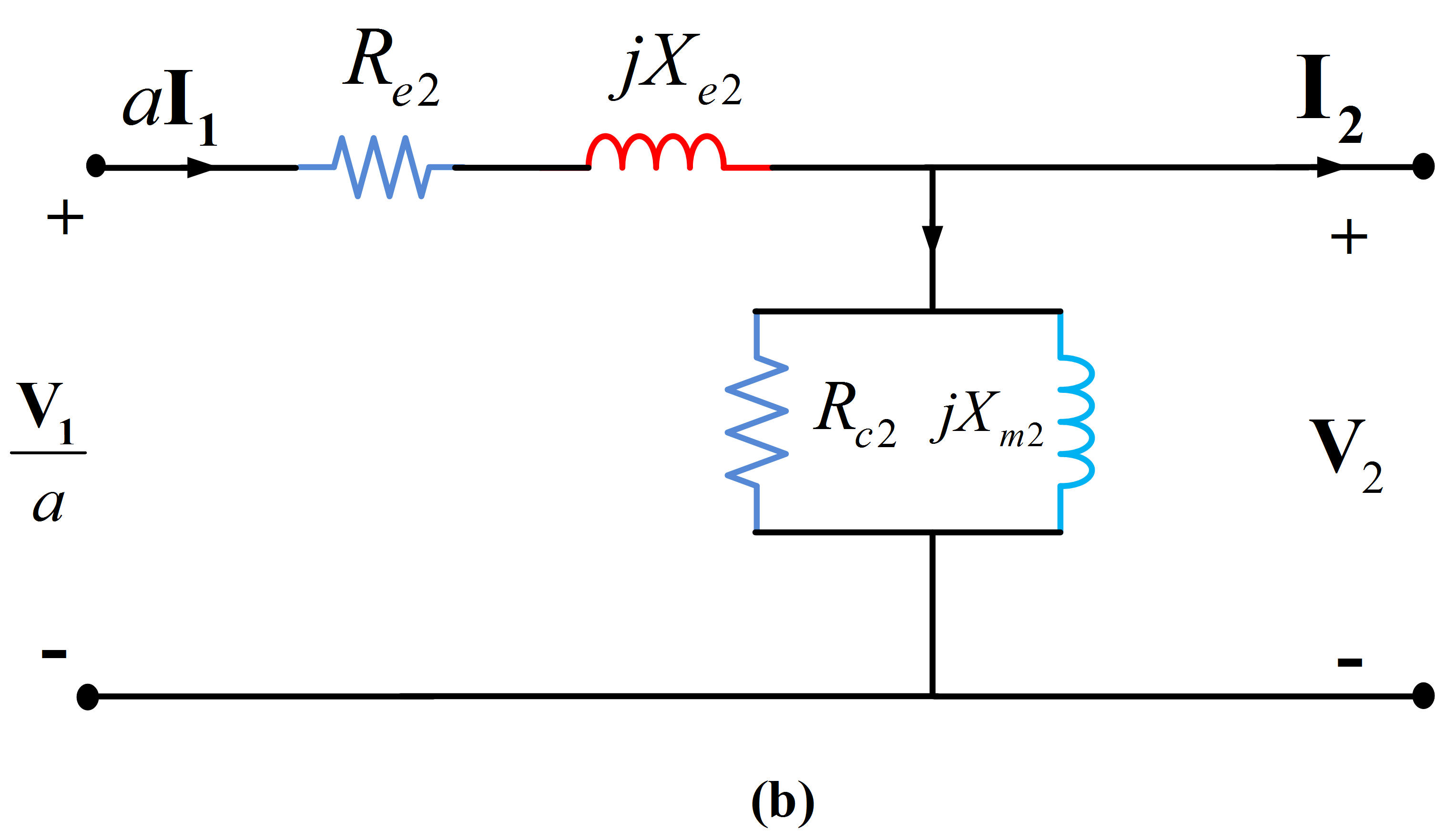 High-voltage transformer (b) and simplified equivalent circuit (a) of