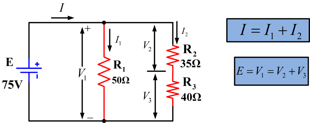 Current and Voltage in Series-Parallel Resistors Circuit