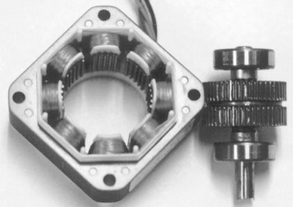 Photograph of hybrid stepper motor stator and rotor