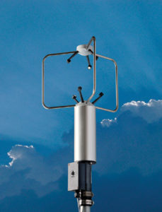 An ultrasonic wind measurement instrument measures wind speed, wind direction, and air temperature. 