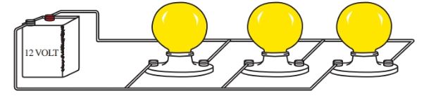 Three lamps connected in parallel