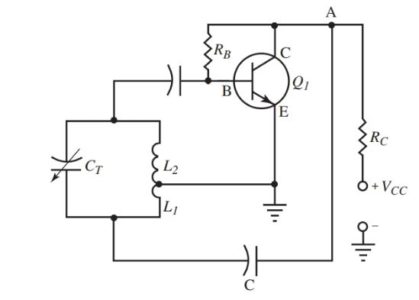 A shunt fed Hartley oscillator circuit diagram.