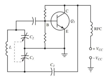 Circuit diagram of a Colpitts oscillator.