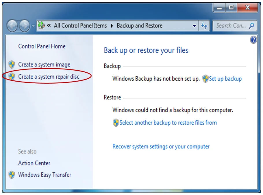 where to create a system repair disc