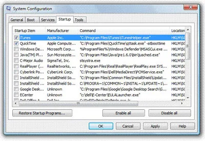 startup items listed in System Configuration : Computer Maintenance and Security