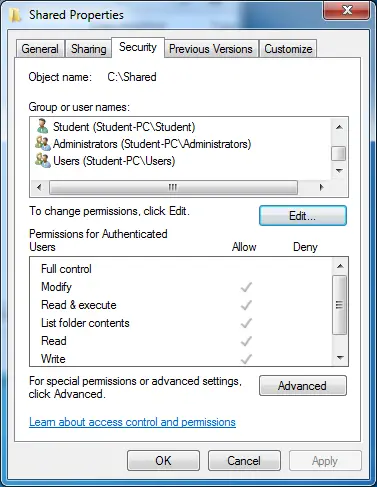 how to set NTFS Permissions