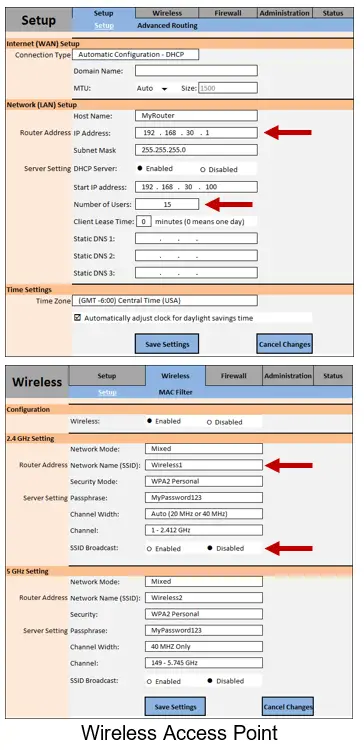 showing options available for a generic router setup
