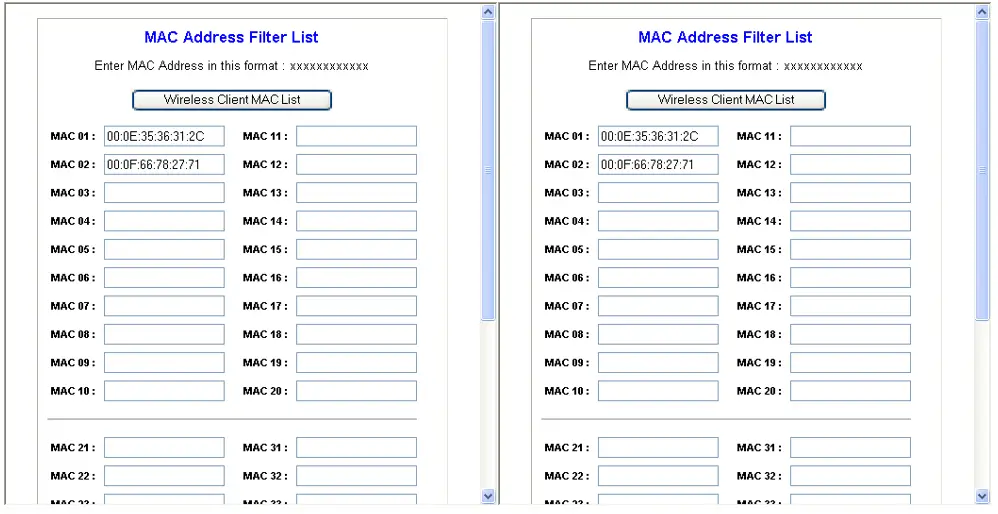 MAC filtering on a wireless router
