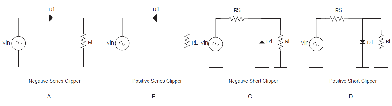 Series and shunt clipper circuit diagrams