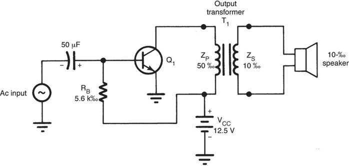Single-ended Class A audio amplifier circuit diagram.