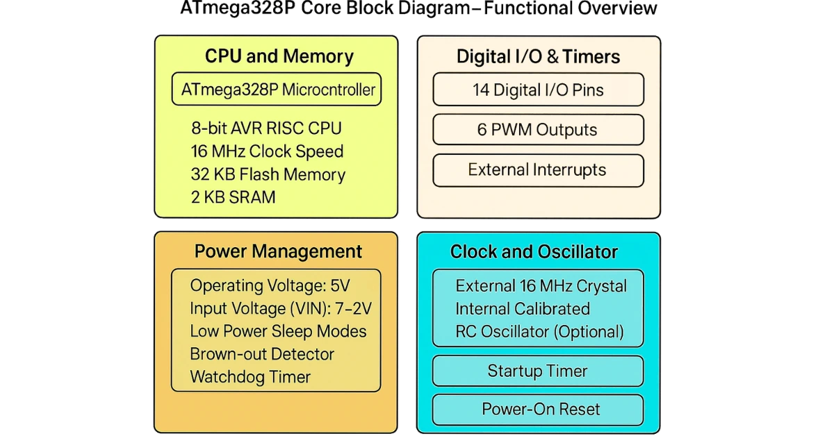 ATmega328P AVR Microcontroller: Architecture, Pinout, Features ...