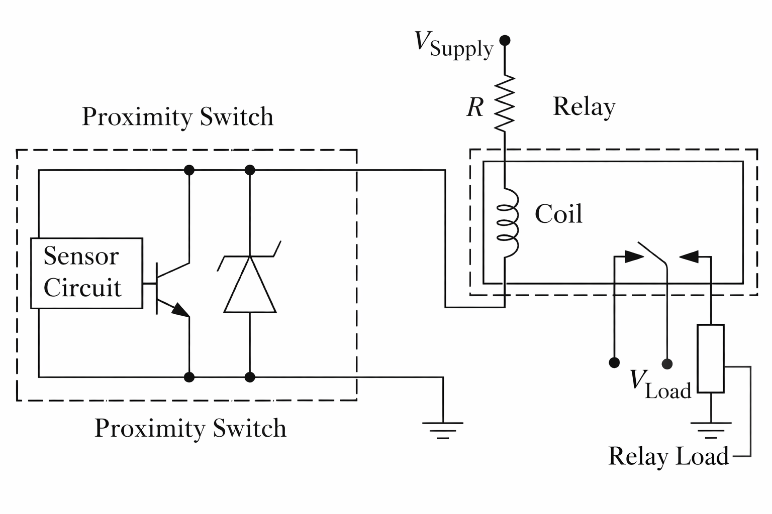 Wiring for a two-wire inductive proximity sensor